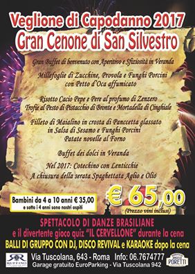 Capodanno 2017 e Cenone di San Silvestro 2016 - Ristorante le Streghe Roma