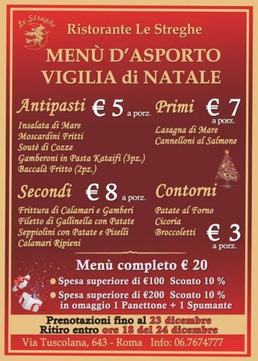 Cena d'Asporto - Vigilia di Natale Roma - Ristorante le Streghe